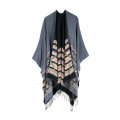 New Fashion Damen Plaid Decke Schal Offene Front Farbblock Reversible Wrap Schal Poncho Cape